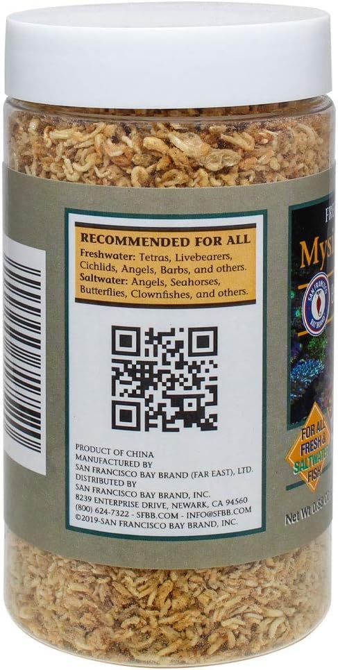 San Francisco Bay Brand Freeze-Dried Mysis Shrimp Premium Fish Food for Tropical Fish and Cichlids 0.88 oz 25g