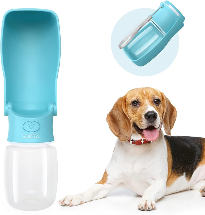 Soicta 19oz foldable portable dog water bottle, 12oz pet water dispenser for puppy, medium, large dogs and small animals