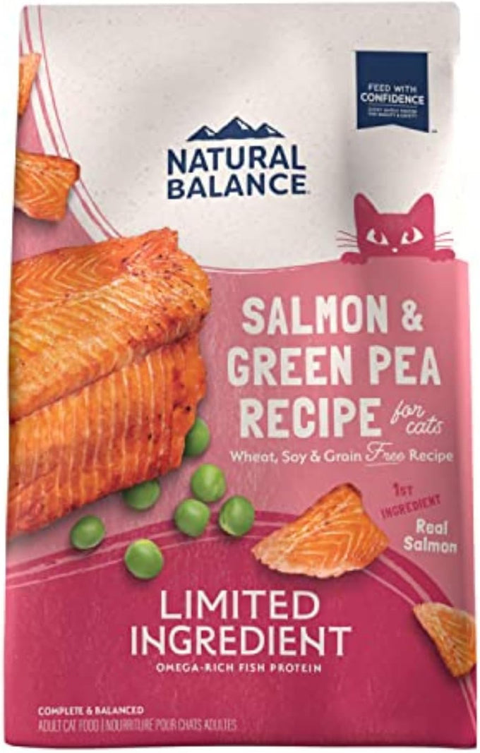 Natural Balance Limited Ingredient Adult Grain-Free Dry Cat Food - Balanced Nutrition - Soy-Free, Corn-Free Limited Ingredient Formula - 10 lb - Salmon & Green Pea Recipe