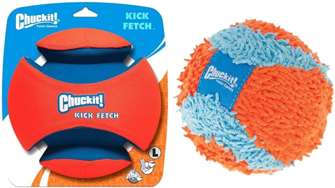 chuckit kick fetch ball dog toy large size 8-inch diameter floats in water durable rubber and foam