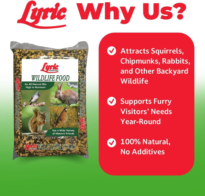 Lyric Wildlife Critter Food & Wild Bird Seed, 10 lb Hand-Crafted Mix, Nutrient-Rich for Deer, Squirrels, Turkeys & Rabbits