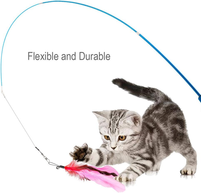 Jiaron 2PCS Retractable Cat Wand with 10PCS Bell Refill Teasers for Kitten Exercise