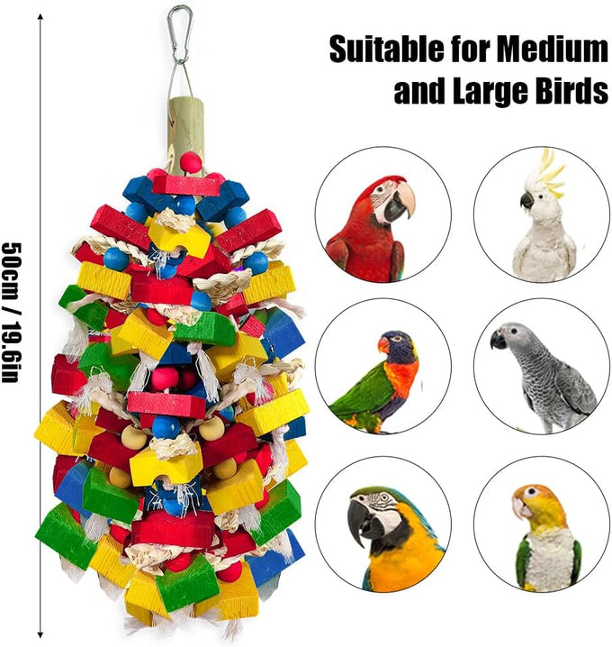 multicolored wooden blocks bird chewing toy parrot cage bite toy for macaws cockatoos african grey and large parrot birds
