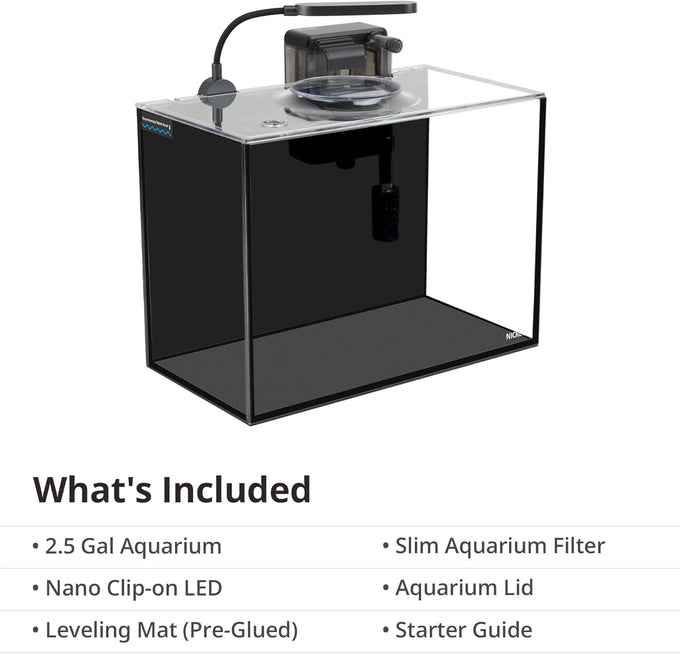NICREW 2.5 gallon nano nature aquarium kit, black, ultra-clear glass, rimless desktop fish tank with light and filter
