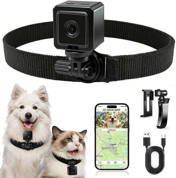 aez pet camera collar with app control, 1080p hd pet pov camera for cats dogs kids outdoor use
