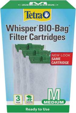 Tetra Whisper bio-bag medium filter cartridges for aquariums, 3-count, ready to use, fits Tetra Whisper 5-10 gal filters, PF-10, IQ 10