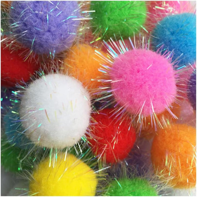20-pcs cat toys extra-large 1.5inch glitter balls, plush, soft, assorted colors