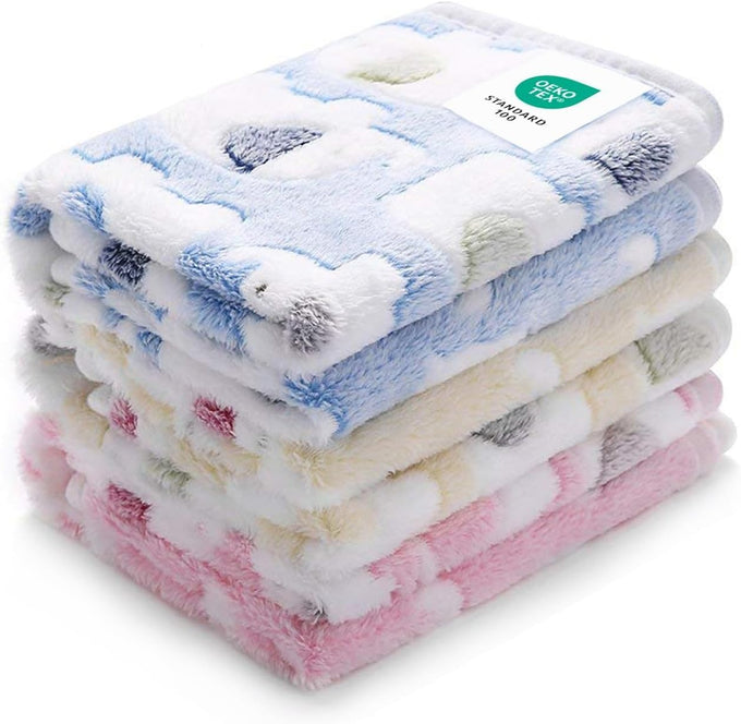 3-pack Soft Fluffy Elephant Pattern Pet Blanket Flannel Throw for Small Dogs and Cats Blue/Pink/Yellow 23x16 inch