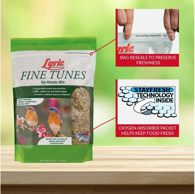Lyric Fine Tunes Wild Bird Seed Mix for Outside Feeders - 5 lb Bag - Attracts Bluebirds, Finches, Chickadees & More