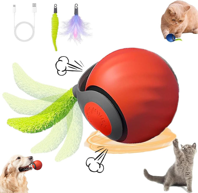 2packs speedy 2.0 tail cat toys for bored indoor adult cats with automatic moving ball and feather pendant, blue and orange, pp materials
