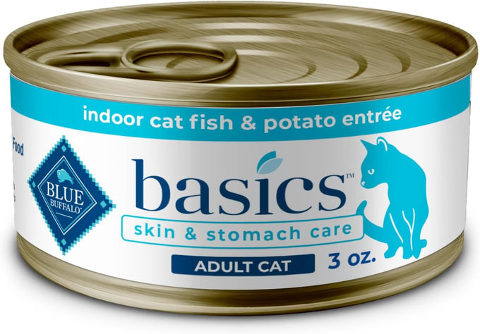Blue Buffalo Basics Grain-Free Wet Cat Food for Indoor Cats, Duck & Potato Entrée, 3-oz Cans (24 Count)