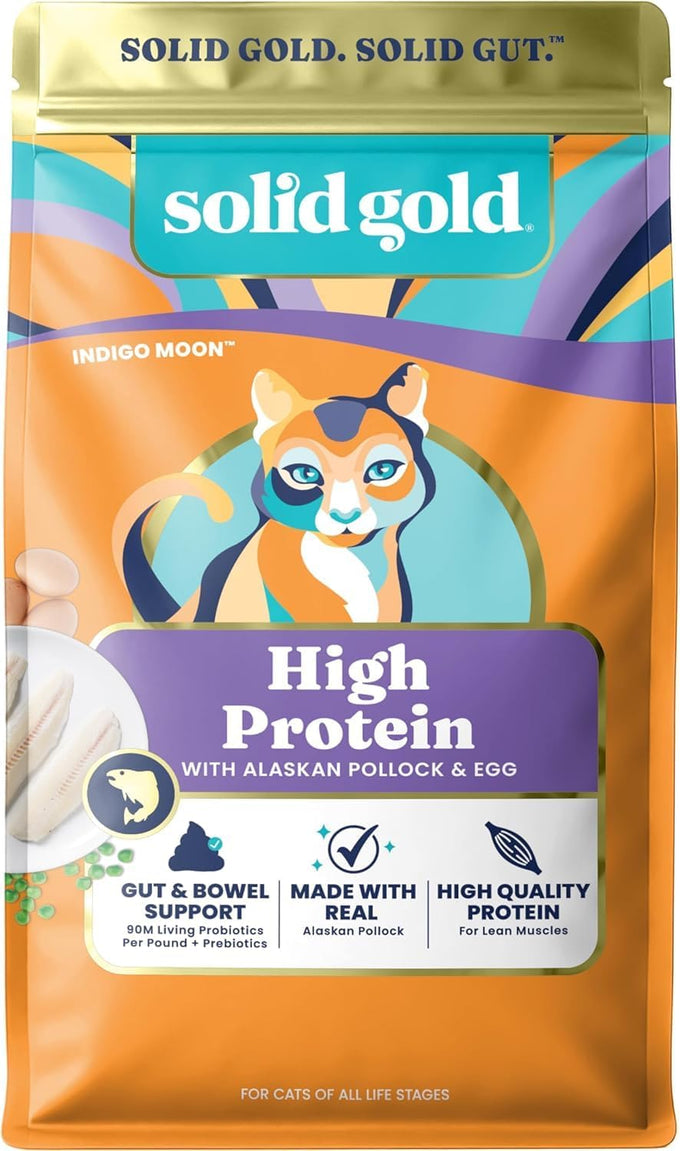 Solid Gold Alaskan Pollock High Protein Dry Cat Food - Grain Free, Gluten Free, Probiotics, Omega 3, Low Carb Kibble - All Ages, 12LB