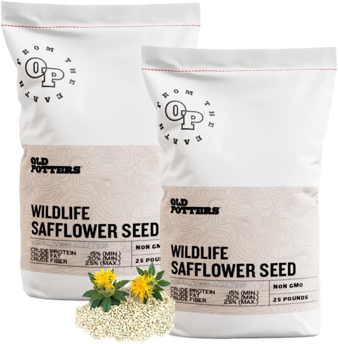 Old Potters Non-GMO Safflower Seed for Wildlife Bird Feeding, USA Small Farm Grown, 6 lbs, 8 lb bag