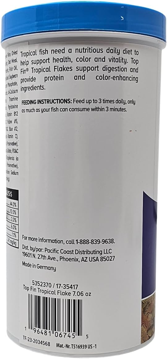 Top Fin Tropical Fish Food Flakes Color Enhancing, 7.06oz, 7.06 oz Size, Easy to Digest