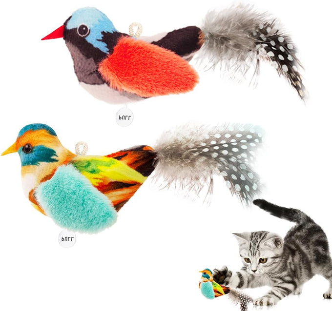 Whisker World 2-Pack Catnip Bird Toys with Lifelike Chirp Sound and Real Feather