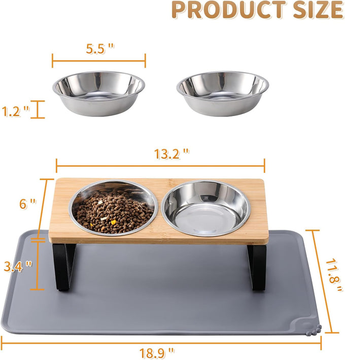 Upgraded 15°Tilted Stainless Steel Cat Bowls with Food Mat for Cats and Puppy
