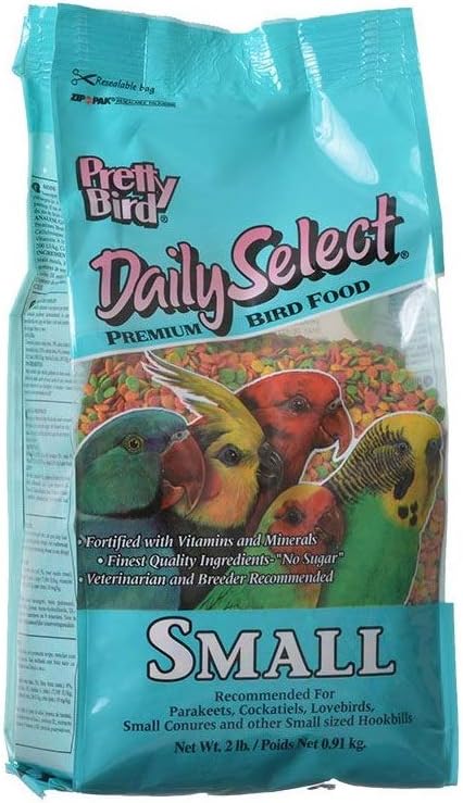 Pretty Bird Daily Select Premium Bird Food for Budgies and Small Hook Bills, 5-Pound Small Bag, 14-Percent Protein