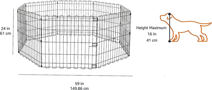 Amazon Basics Foldable Octagonal Metal Exercise Dog Playpen, 8 Panels, Extra Small, 24x24 Inches, Black