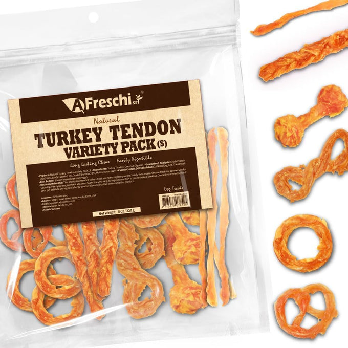 A Freschi srl Turkey Tendons for Small Breeds USA-Sourced Human Grade Long-Lasting Rawhide-Free Puppy Chews 3.53 oz Pack