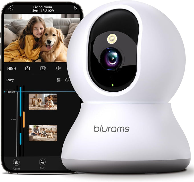 blurams 2K Security Camera with 360-degree view, smart motion tracking, and 2-way audio for home security