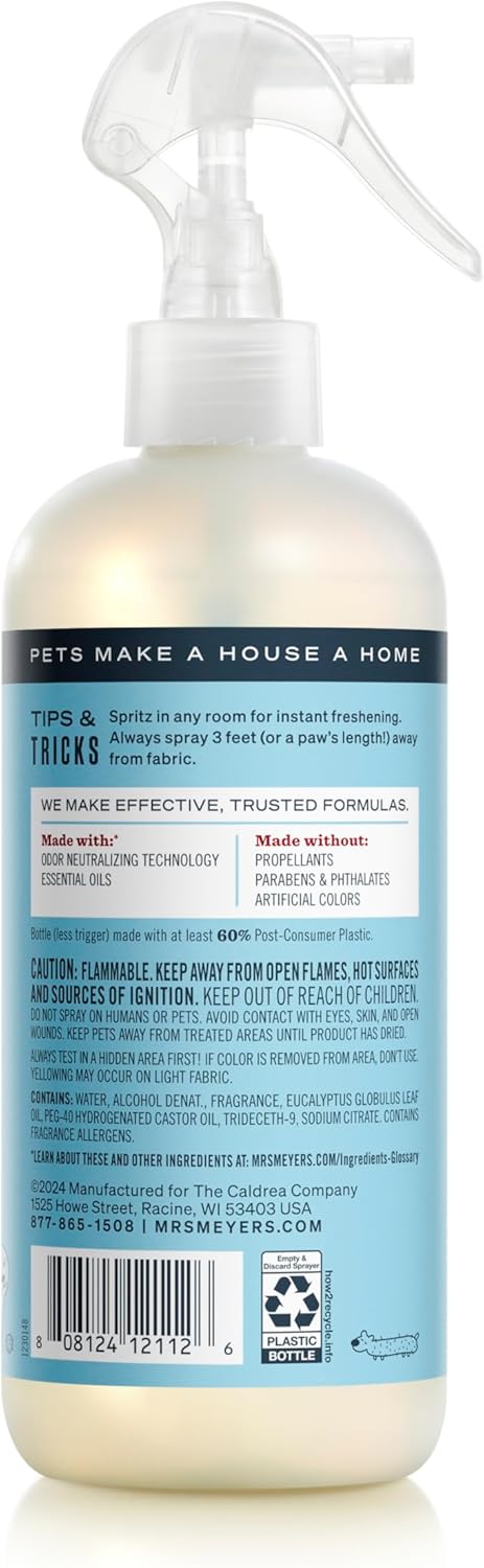 Mrs. Meyer's Clean Day Pet Odor Neutralizer, Coconut Leaf Scent, 12oz for Hard-to-Wash Fabrics and Air