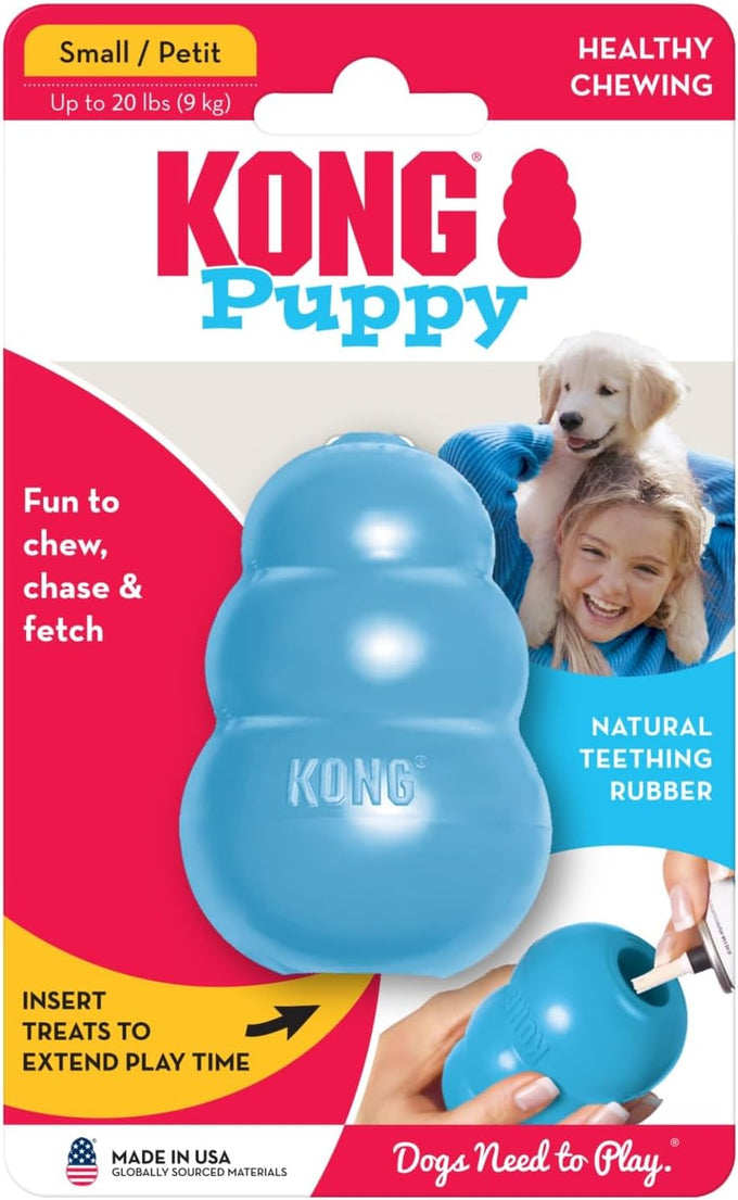 Kong puppy natural rubber soft chew toy for small puppies blue color gentle on teeth