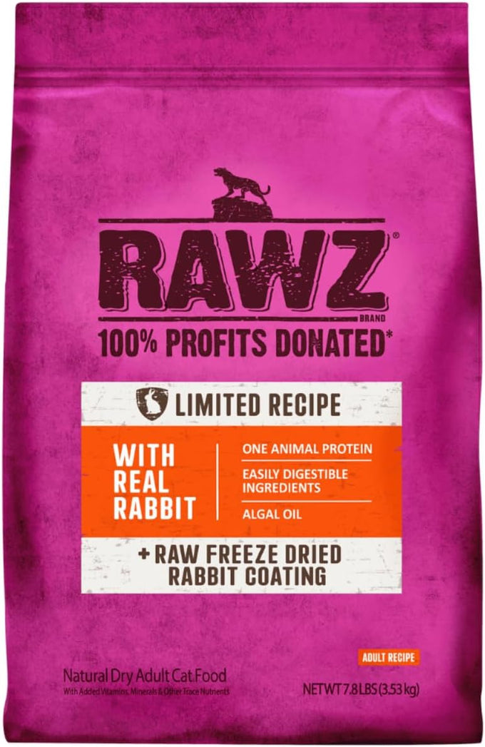 Rawz Real Rabbit Dry Food for Cats Made in USA, Freeze Dried Coating, 1.75 Pounds, No Fillers, Made in USA
