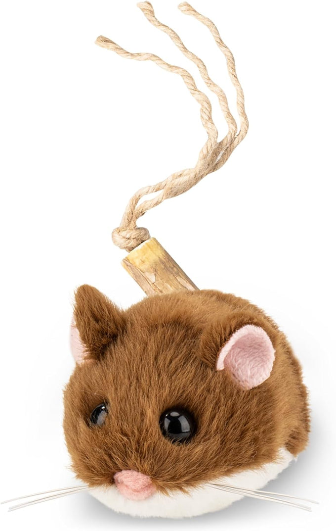 Migipaws Interactive MigiMouse Cat Toy: 360° Rolling, Rechargeable, Squeak, Realistic, Brown Long