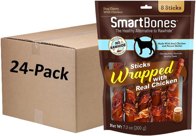 SmartBones Rawhide-Free Chicken-Wrapped Sticks, Mini Sticks with Chicken and Peanut Butter, 7 Ounce