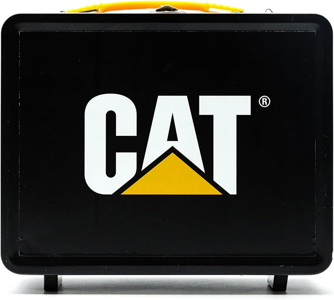 cat construction toys store n go playset tin travel case transforms into multi-level worksite, includes 2 little machines vehicles & 10+ accessories, portable stem toy for kids ages 3+