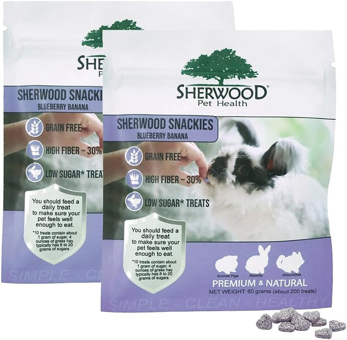 sherwood pet health snackies for small pets, grain-free, real fruit, low sugar, high fiber, heart-shaped treats in multiple flavors