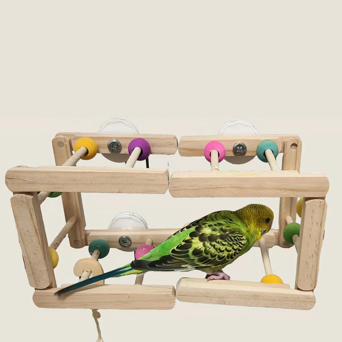 12-inch foldable hardwood parrot climbing bridge with colorful beads, 2 pack tri-section cage accessories for small birds
