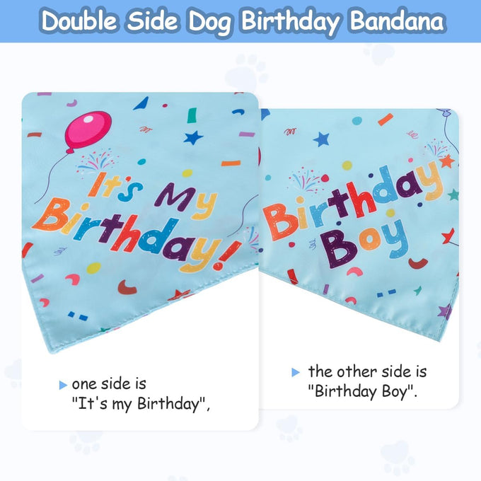 Dog Birthday Bandana Set for Large Medium Small Dogs Pet - Blue, Adjustable Hat with Numbers 0-8