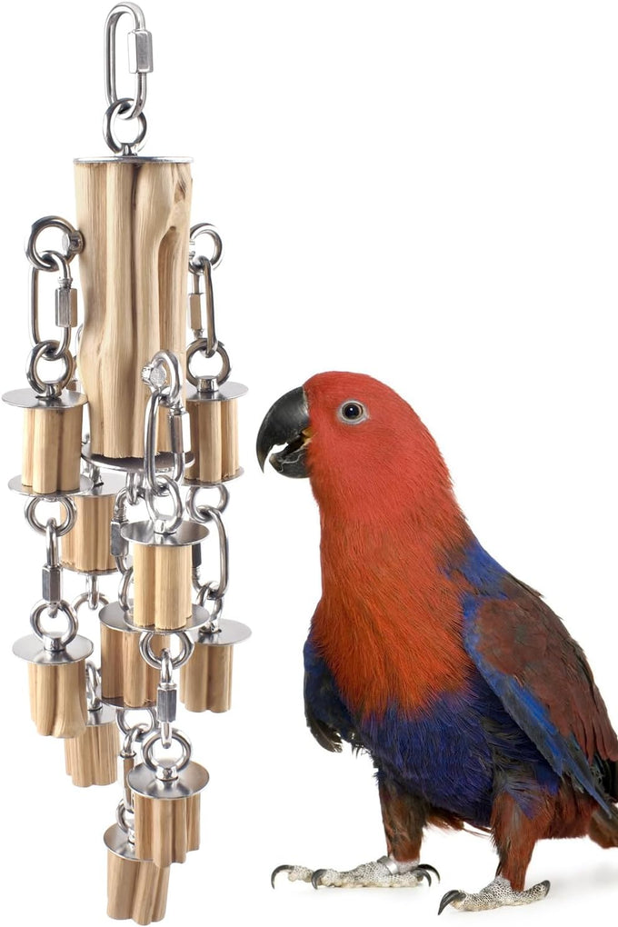 KATUMO 304 Stainless Steel and Natural Hardwood Large Bird Parrot Toy with Detachable Parts for Macaws, Cockatoos, African Greys