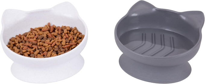Whisker-friendly elevated cat bowls set of 2 white and gray modern pedestal design