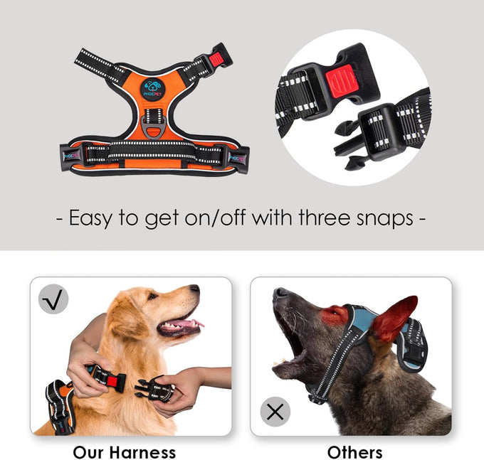 Phoepet medium size reflective dog harness with handle, easy to put on and take off, orange color