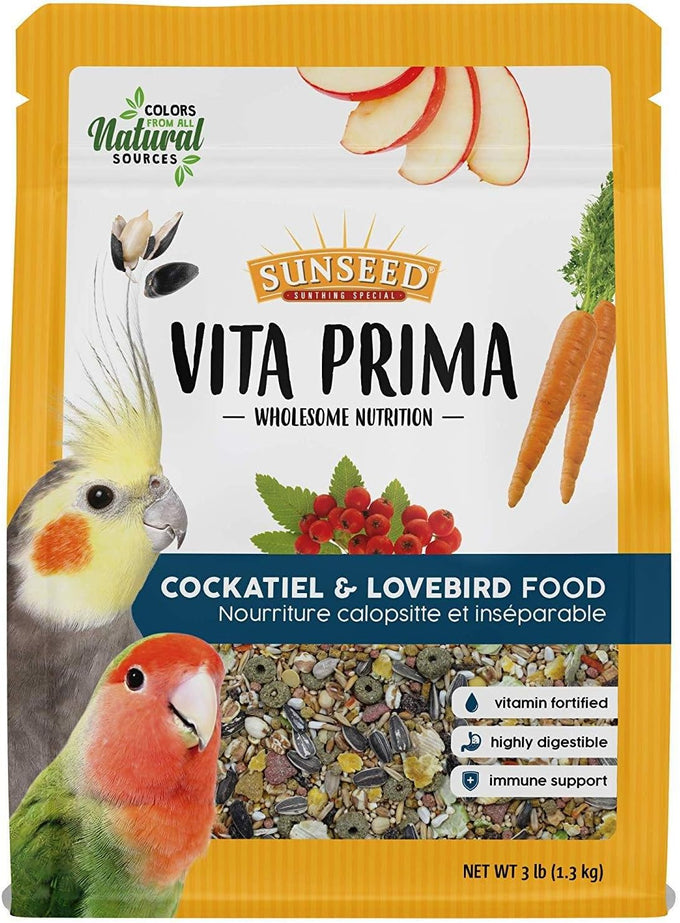vitakraft sunseed vita prima cockatiel lovebird food 3lb bag wholesome daily nutrition natural seeds grains fruits vegetables
