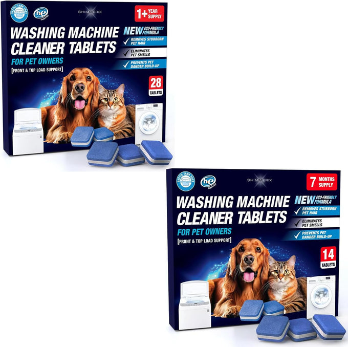 Washing machine cleaner tablets - pet hair removal, odor elimination, septic tank safe, HE compatible