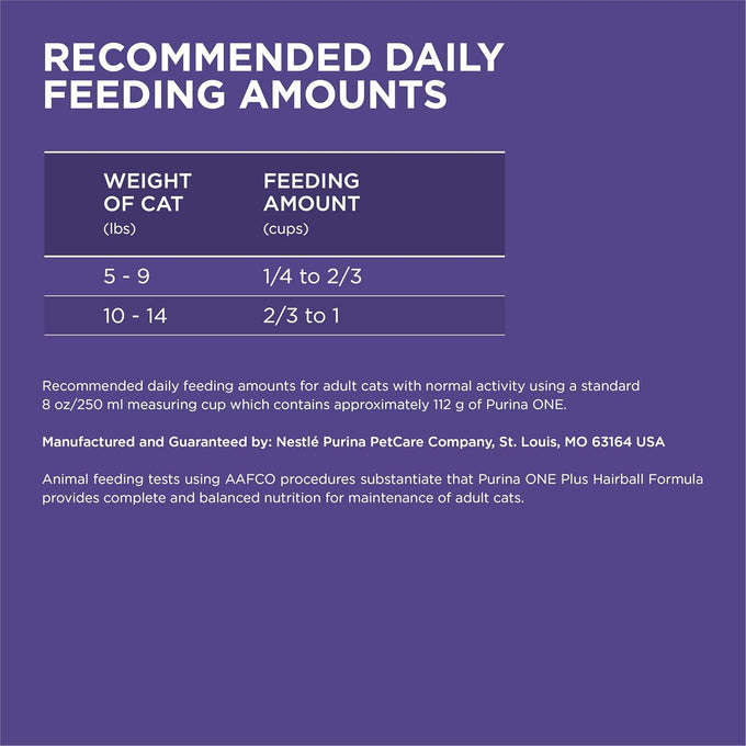Natural adult dry cat food for hairball control with real chicken, high-protein recipe and crunchy kibble.