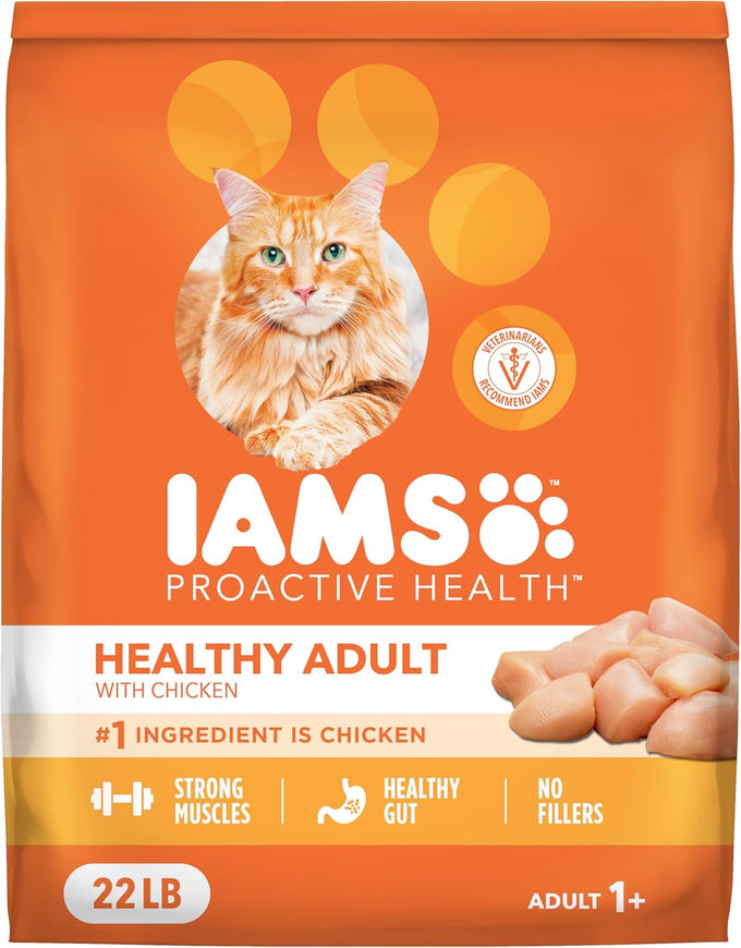 iams proactive health dry cat food with chicken, 22lb bag, whole-body health for adults