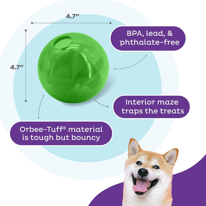 Outward Hound Orbee-Tuff Mazee Interactive Dog Puzzle Toy in Green, 4.7-Inch, Treat Dispensing Slow Feeder Ball