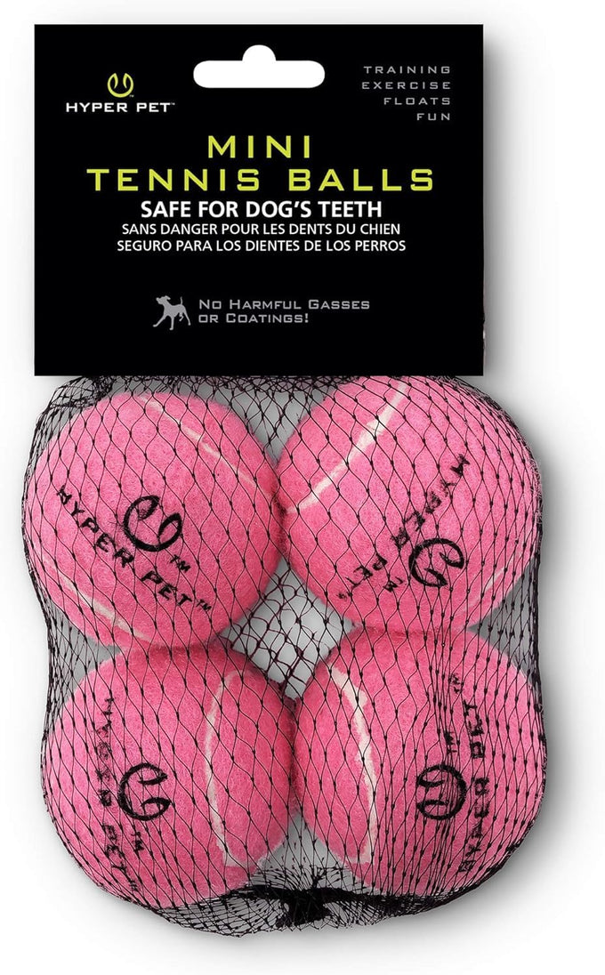 hyper pet mini tennis balls for small dogs, pink, non-toxic, 1.75 inches diameter, 4 pack