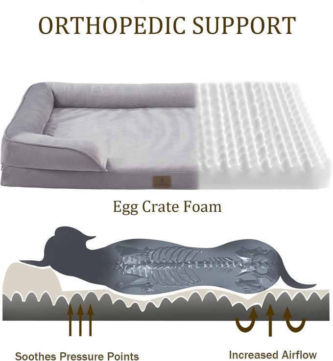 Bedfolks Orthopedic Dog Sofa Bed for Small Dogs, Waterproof Egg Foam Couch with Removable Washable Cover, Light Grey, 24"x18"x6"