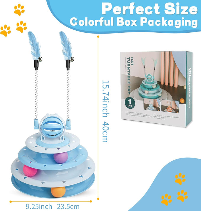 Lalakats interactive cat toy 4-tier carousel with 6 balls and 2 cat-tease