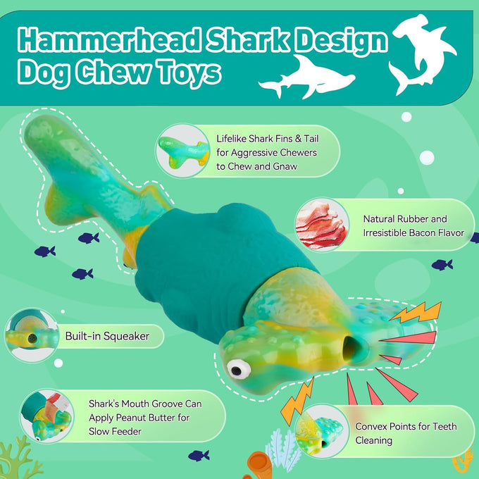 Bikisens hammerhead shark dog toys for aggressive chewers, green, 8.46in, medium/large breed