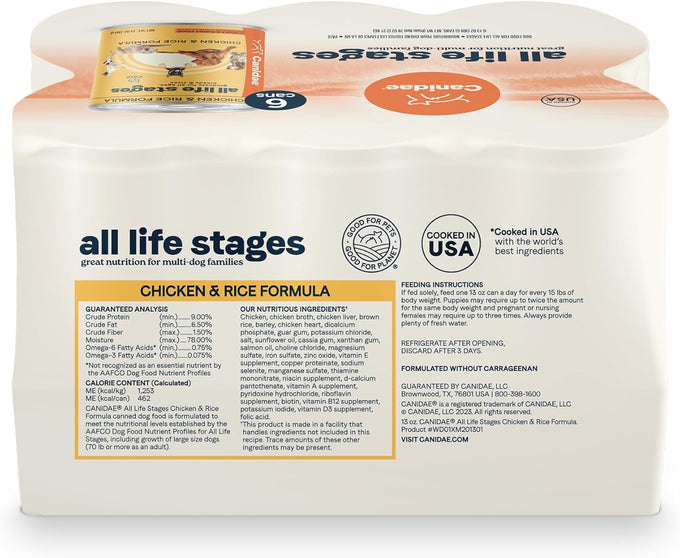 canidae all life stages premium wet dog food chicken rice recipe 6-pack 13 oz cans