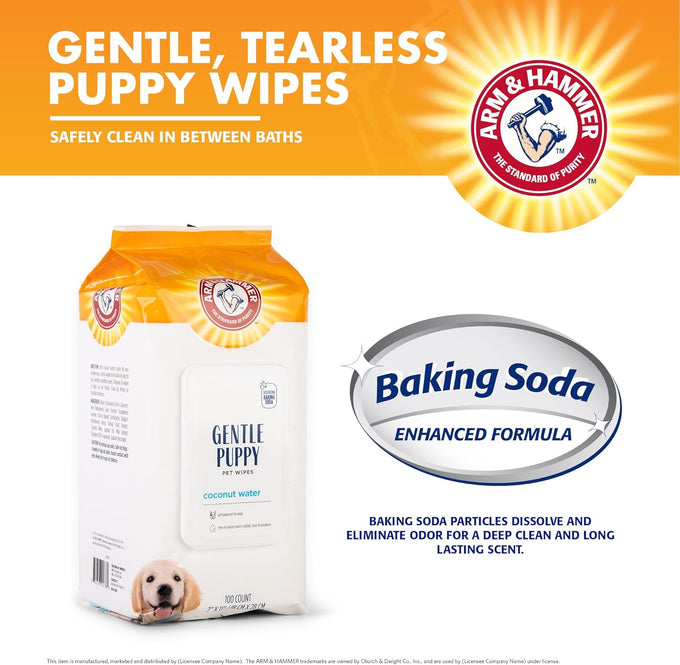 Arm & Hammer 100-count Deodorizing Dog Cleaning Wipes with coconut water, gentle for dogs and puppies, paraben and sulfate free, light coconut scent