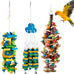seenelling 3pcs large multicolored wooden parrot cage chewing toys for macaws african greys cockatoos