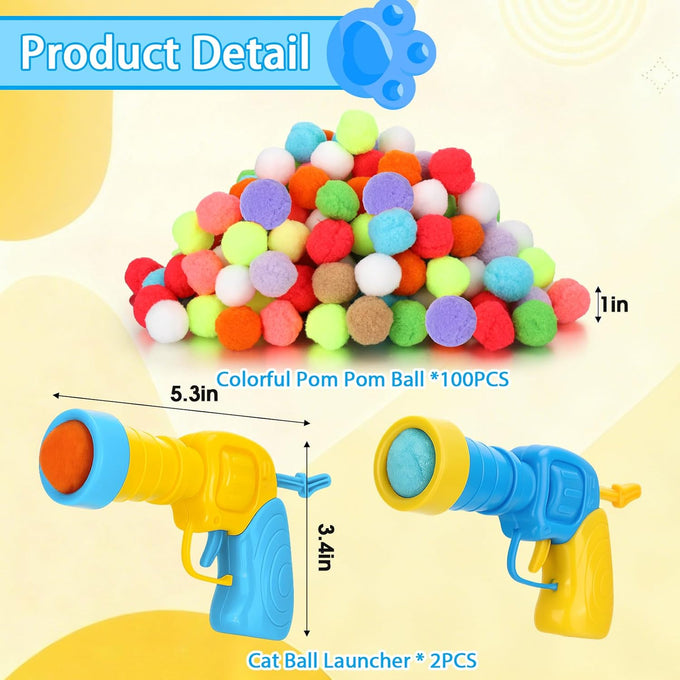Mity rain 102PCS soft plush cat ball launchers & pom pom balls interactive cat toy set for indoor cats