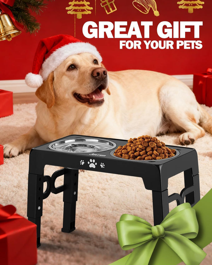 Jovrun elevated dog bowls for medium large size dogs, non-slip feeder with 2 food water bowls, 5 heights adjustable raised bowls stand